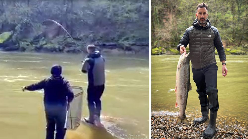Graba en vídeo cómo pesca un salmón de 10 kilos en un río cantábrico