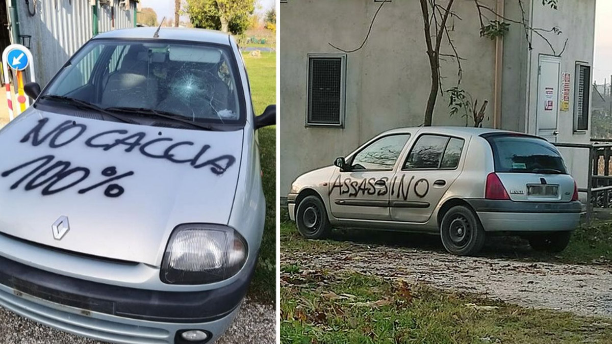   Destrozan coche cazador italiano