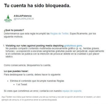  La cuenta de ASAJA-Palencia fue bloqueada por Twitter.