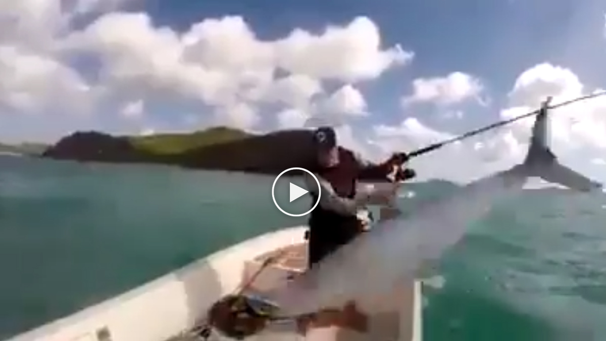  Pez gigante salta barca pescador