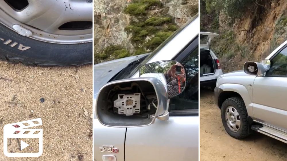 Destrozan el coche de unos cazadores tras una batida