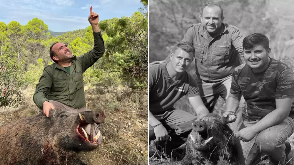 Un grupo de cazadores homenajea a un compañero fallecido cazando un impresionante jabalí